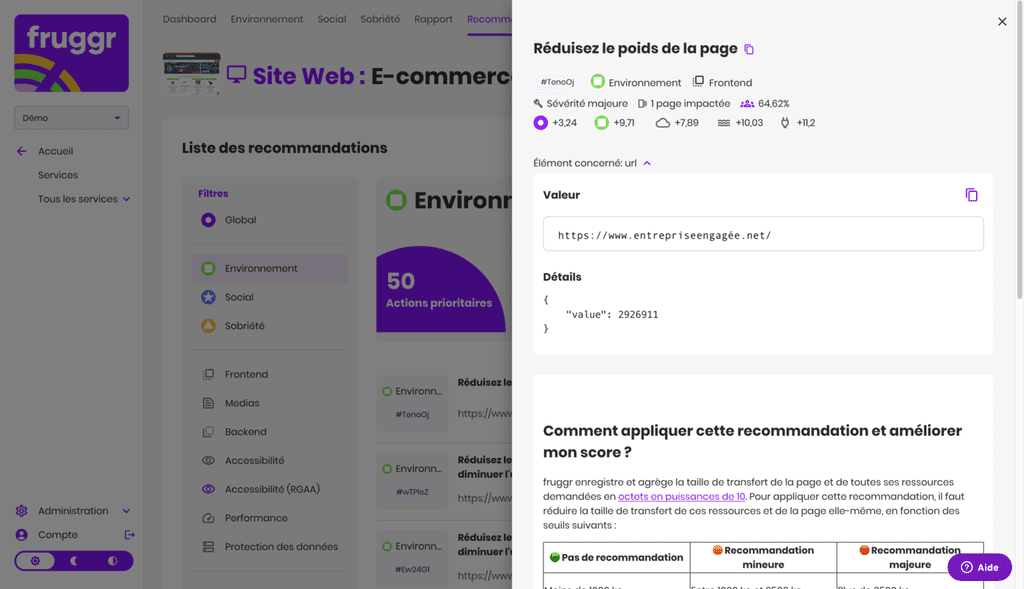 interface du logiciel Fruggr avec une possibilité de prioriser les actions