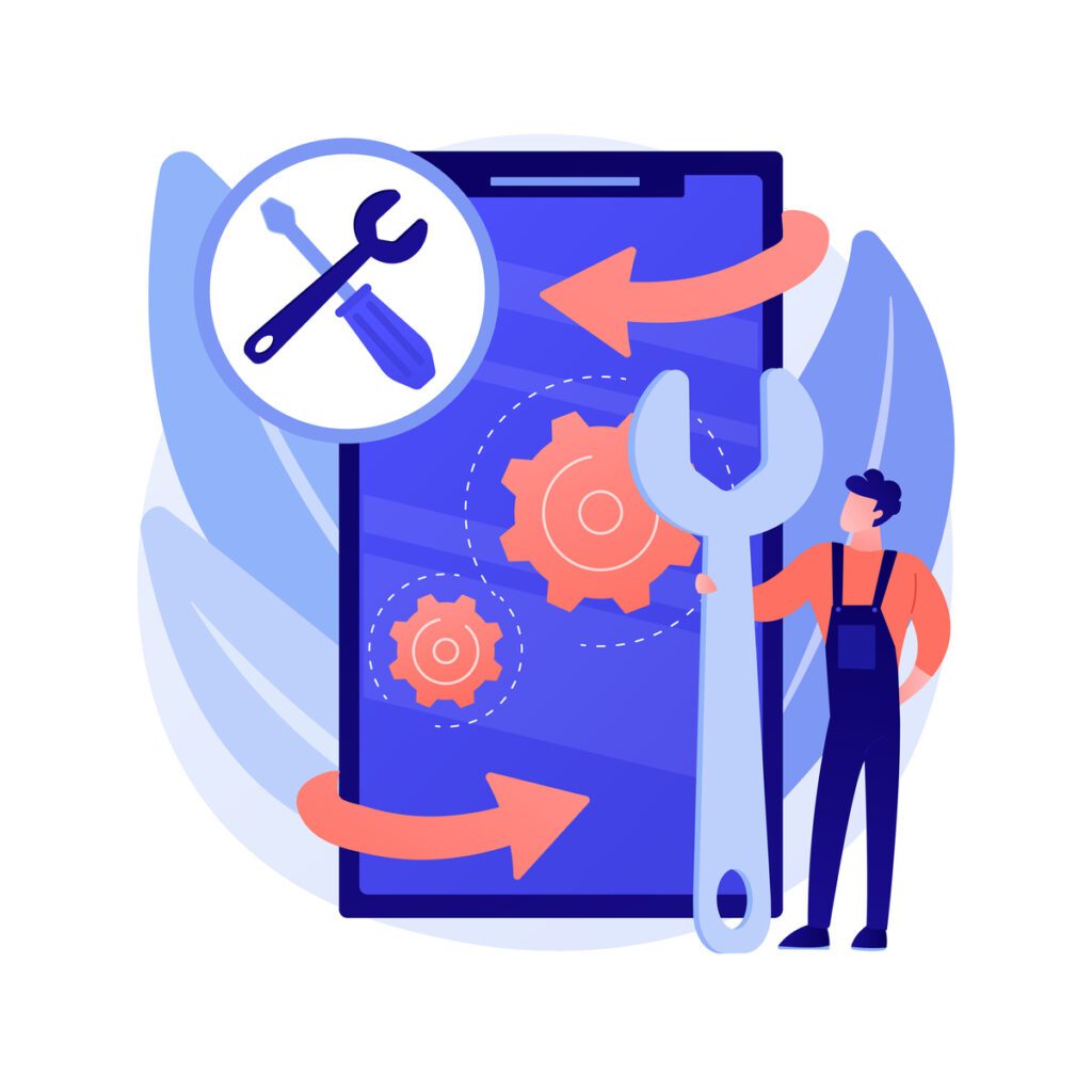 illustration d'un téléphone en maintenance pour être réparé