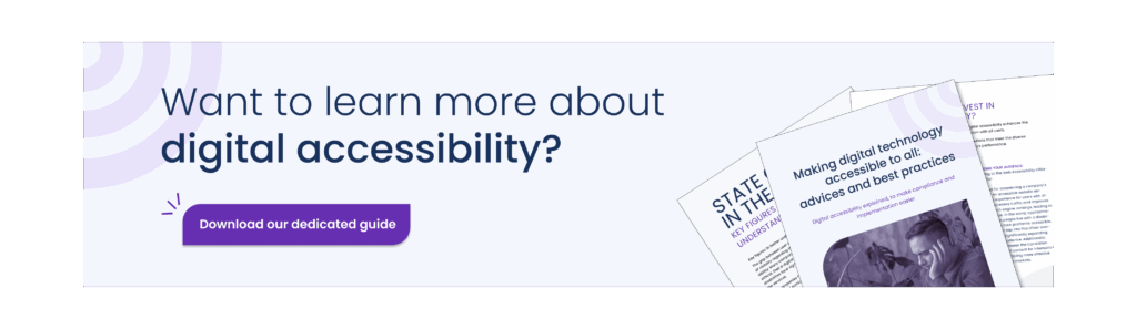 Promotional banner encouraging users to download a guide on digital accessibility, featuring illustrated documents and a call-to-action button labeled 'Download our dedicated guide'